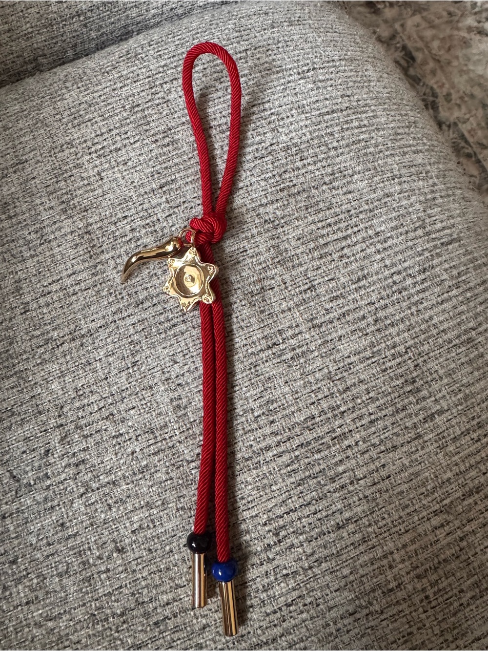 Madewell Red Rope bag charm  with Gold Star and Blue Accent